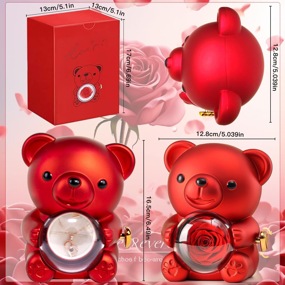 The Ultimate Valentine’s Surprise: Eternal Rose Bear & I Love You 100 Languages Necklace Gift Set