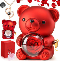 The Ultimate Valentine’s Surprise: Eternal Rose Bear & I Love You 100 Languages Necklace Gift Set