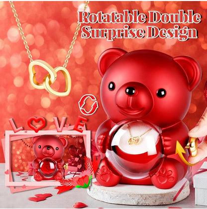 The Ultimate Valentine’s Surprise: Eternal Rose Bear & I Love You 100 Languages Necklace Gift Set