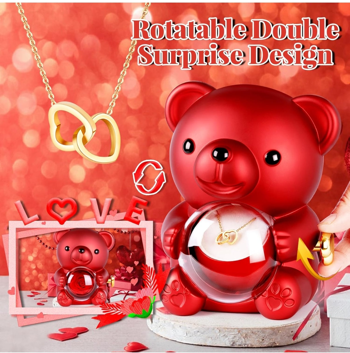 The Ultimate Valentine’s Surprise: Eternal Rose Bear & I Love You 100 Languages Necklace Gift Set